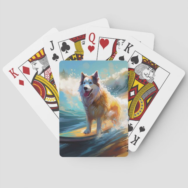 Alaskan Malamute Beach Surfing Painting  Playing Cards (Back)