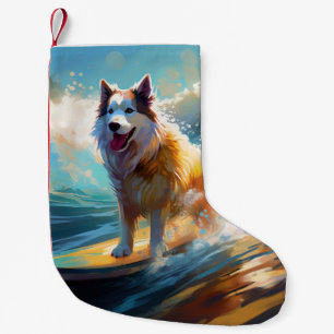 Alaskan Malamute Beach Surfing Painting  Small Christmas Stocking