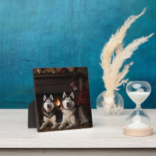 Alaskan Malamute by the Fireplace Christmas Plaque