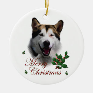 Alaskan Malamute Christmas Art Ornament