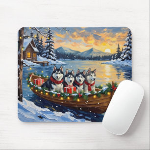 Alaskan Malamute Christmas Boat Holiday Mouse Pad