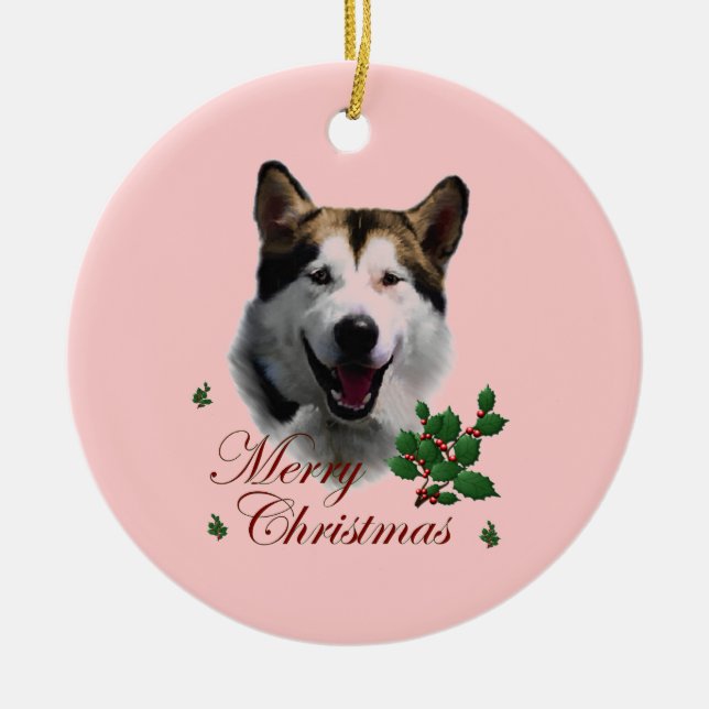 Alaskan Malamute Christmas Ceramic Ornament (Front)