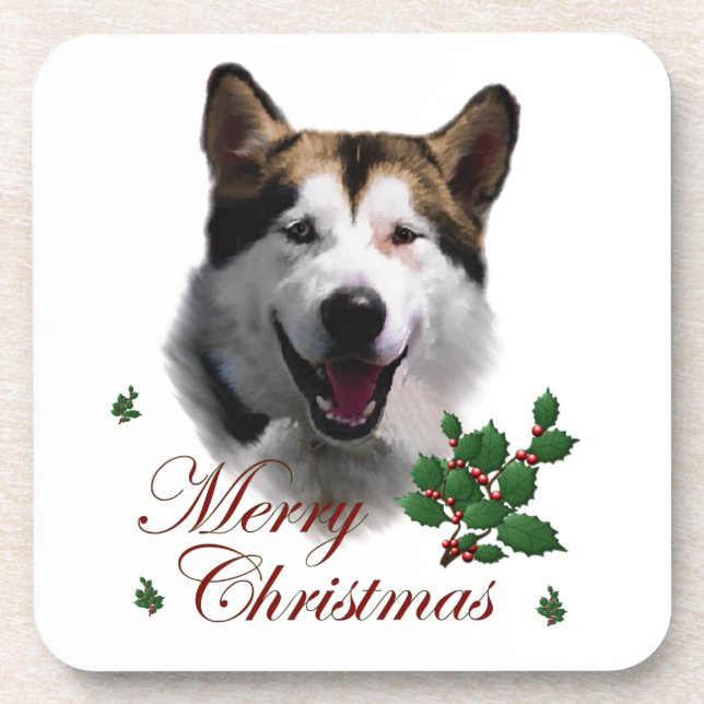 Alaskan Malamute Christmas Coaster (Front)