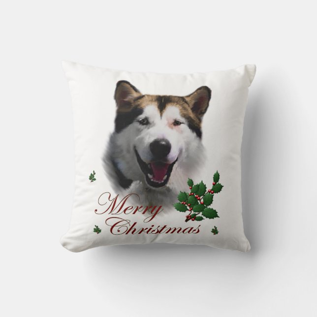 Alaskan Malamute Christmas Cushion (Front)