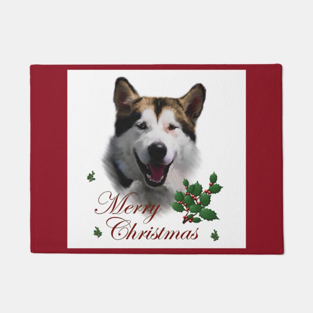 Alaskan Malamute Christmas Doormat (Front)