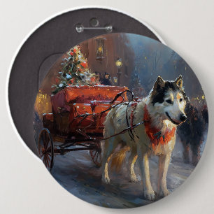 Alaskan Malamute Christmas Festive Season 6 Cm Round Badge