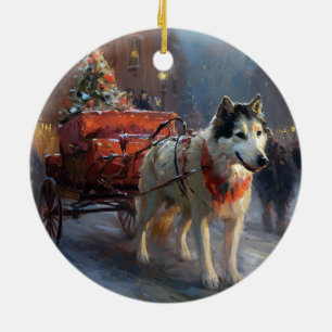 Alaskan Malamute Christmas Festive Season Ceramic Ornament