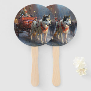 Alaskan Malamute Christmas Festive Season Hand Fan