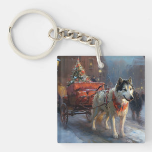 Alaskan Malamute Christmas Festive Season Key Ring