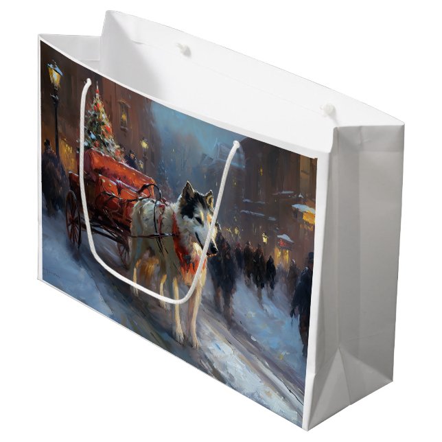 Alaskan Malamute Christmas Festive Season Large Gift Bag (Front Angled)