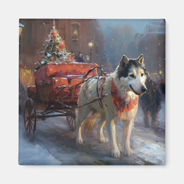 Alaskan Malamute Christmas Festive Season Magnet (Front)