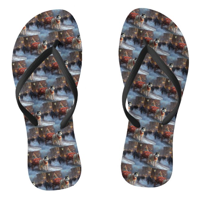 Alaskan Malamute Christmas Festive Season Thongs (Footbed)