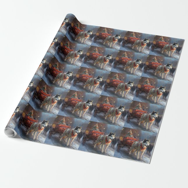 Alaskan Malamute Christmas Festive Season Wrapping Paper (Unrolled)