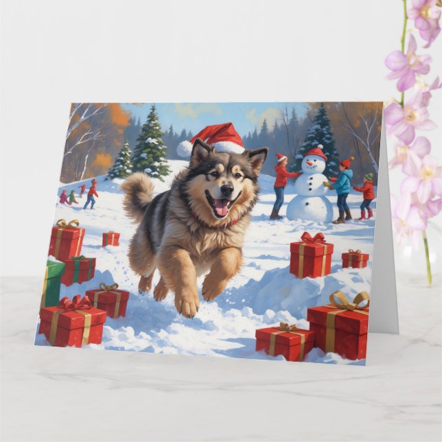 Alaskan Malamute Christmas Festive Snow Scene Card (Orchid)