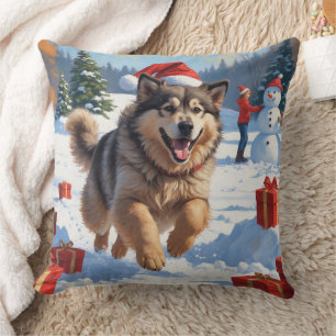 Alaskan Malamute Christmas Festive Snow Scene Cushion