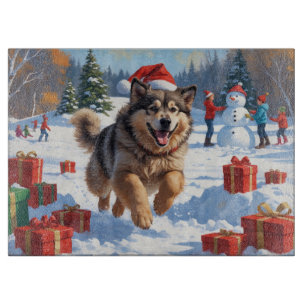 Alaskan Malamute Christmas Festive Snow Scene Cutting Board