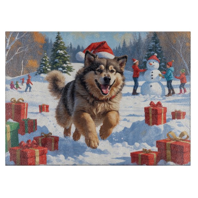 Alaskan Malamute Christmas Festive Snow Scene Cutting Board (Front)