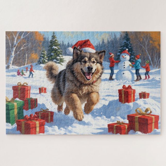 Alaskan Malamute Christmas Festive Snow Scene Jigsaw Puzzle (Horizontal)