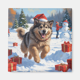 Alaskan Malamute Christmas Festive Snow Scene Magnet