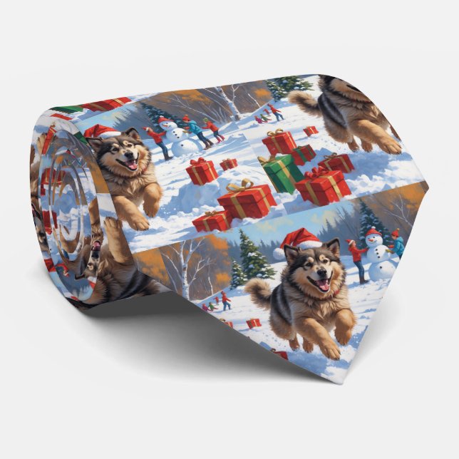 Alaskan Malamute Christmas Festive Snow Scene Tie (Rolled)