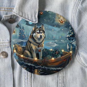 Alaskan Malamute Christmas Festive Voyage 6 Cm Round Badge