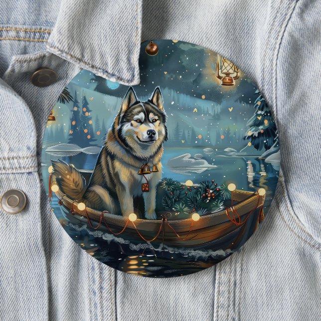 Alaskan Malamute Christmas Festive Voyage 6 Cm Round Badge (In Situ)