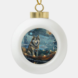 Alaskan Malamute Christmas Festive Voyage Ceramic Ball Christmas Ornament