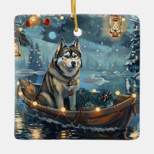 Alaskan Malamute Christmas Festive Voyage Ceramic Ornament (Front)