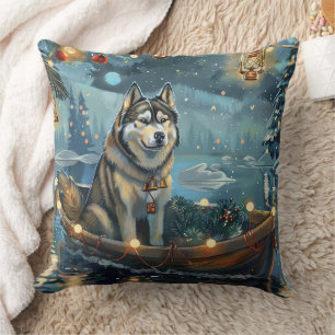 Alaskan Malamute Christmas Festive Voyage Cushion