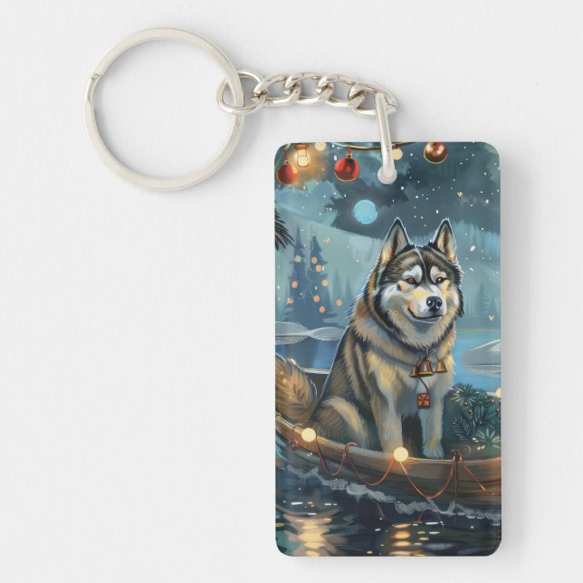 Alaskan Malamute Christmas Festive Voyage Key Ring (Front)