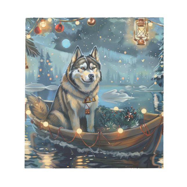Alaskan Malamute Christmas Festive Voyage Notepad (Front)
