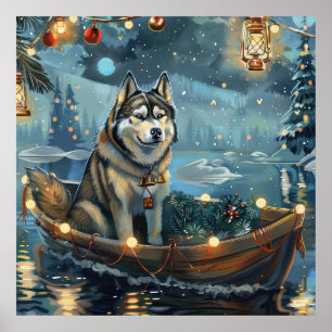 Alaskan Malamute Christmas Festive Voyage Poster