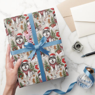Alaskan Malamute Christmas Holiday Pattern Wrapping Paper