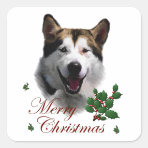 Alaskan Malamute Christmas Square Sticker