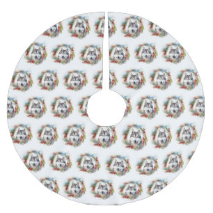 Alaskan Malamute Christmas Wreath Festive Pup Brushed Polyester Tree Skirt