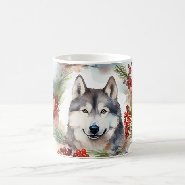 Alaskan Malamute Christmas Wreath Festive Pup  Coffee Mug (Center)