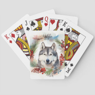 Alaskan Malamute Christmas Wreath Festive Pup Playing Cards