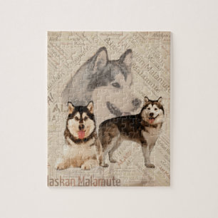 Alaskan Malamute Collage on Word Pattern Jigsaw Puzzle