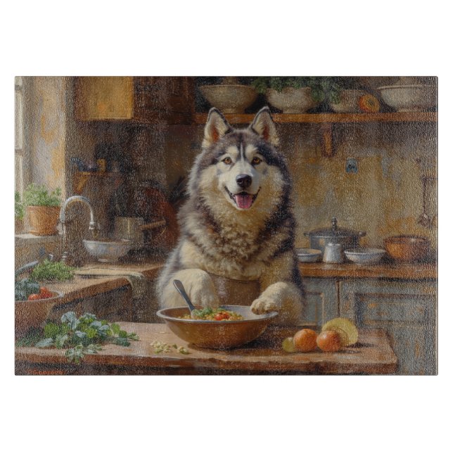 Alaskan Malamute Cooking in Kitchen Cutting Board (Front)