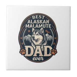 Alaskan Malamute Dad Dog Portrait Mountains Badge Ceramic Tile