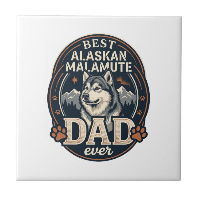 Alaskan Malamute Dad Dog Portrait Mountains Badge  Ceramic Tile (Front)