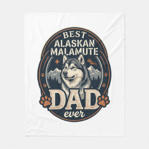 Alaskan Malamute Dad Dog Portrait Mountains Badge Fleece Blanket
