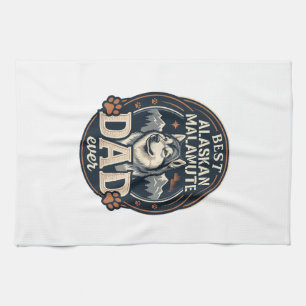 Alaskan Malamute Dad Dog Portrait Mountains Badge Tea Towel