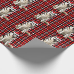 Alaskan Malamute Dog and Holiday Plaid Christmas Wrapping Paper