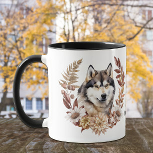 Alaskan Malamute Dog Autumn Wreath Mug