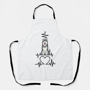 Alaskan Malamute Dog Heartbeat Line Heart Paws Apron