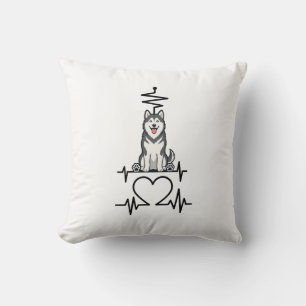 Alaskan Malamute Dog Heartbeat Line Heart Paws Cushion