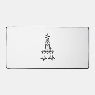 Alaskan Malamute Dog Heartbeat Line Heart Paws Desk Mat