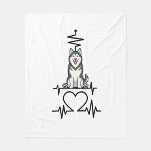 Alaskan Malamute Dog Heartbeat Line Heart Paws Fleece Blanket