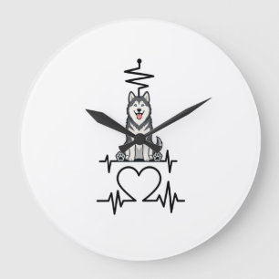 Alaskan Malamute Dog Heartbeat Line Heart Paws Large Clock